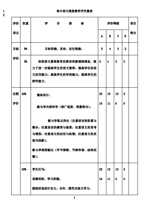 最新高中语文课堂教学评价量表 (1)