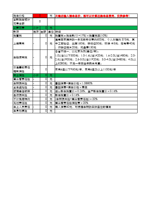 最新-家庭自用车购车计算器(Excel)