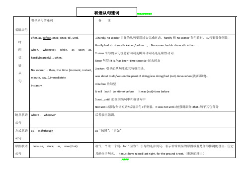 状语从句连词表格