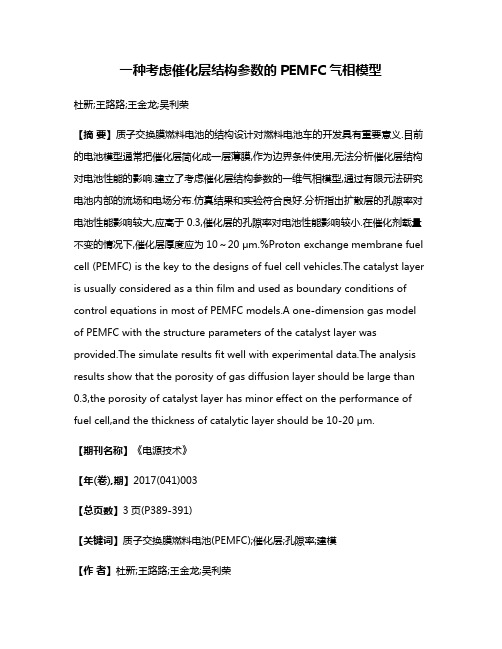 一种考虑催化层结构参数的PEMFC气相模型