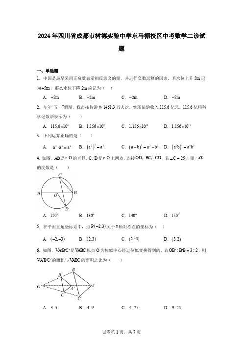 2024年四川省成都市树德实验中学东马棚校区中考数学二诊试题