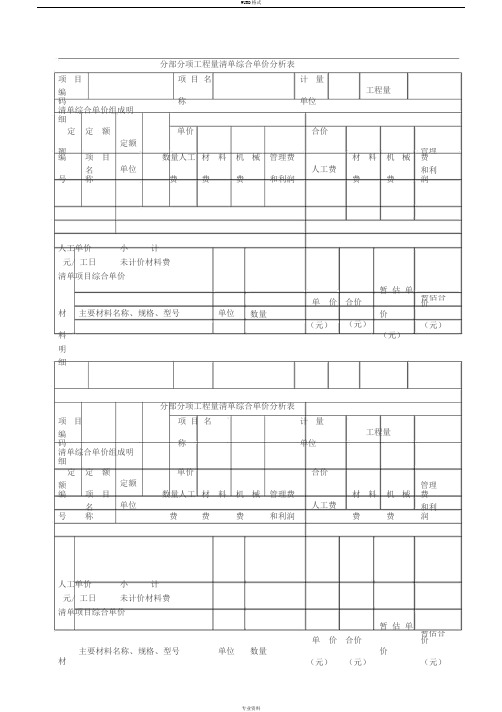 分部分项工程量清单综合单价分析表