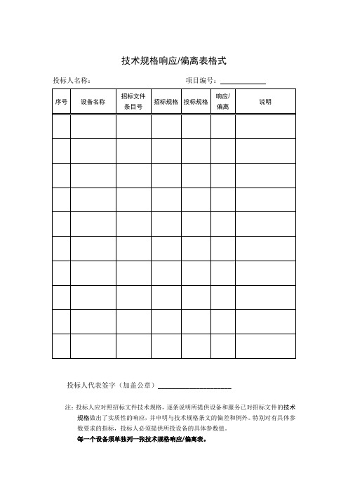 技术规格响应偏离表