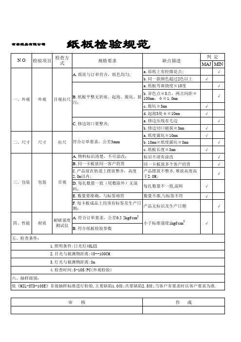 纸板检验规范