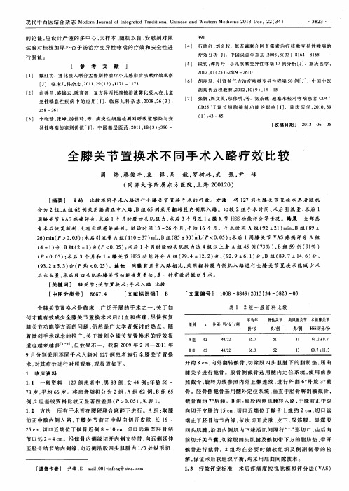 全膝关节置换术不同手术入路疗效比较