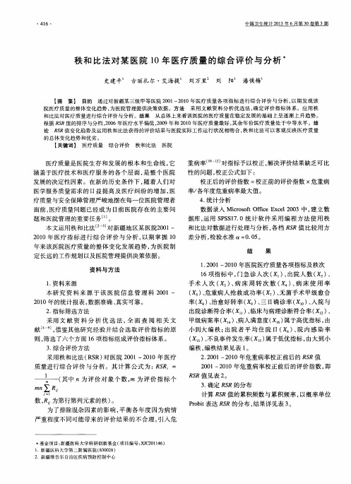 秩和比法对某医院10年医疗质量的综合评价与分析