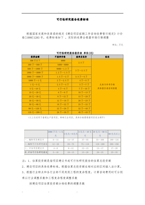 国家发改委规定的可行性实施报告收费标准