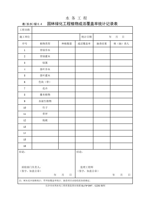 表(长水)绿0.4 园林绿化工程植物成活覆盖率统计记录表