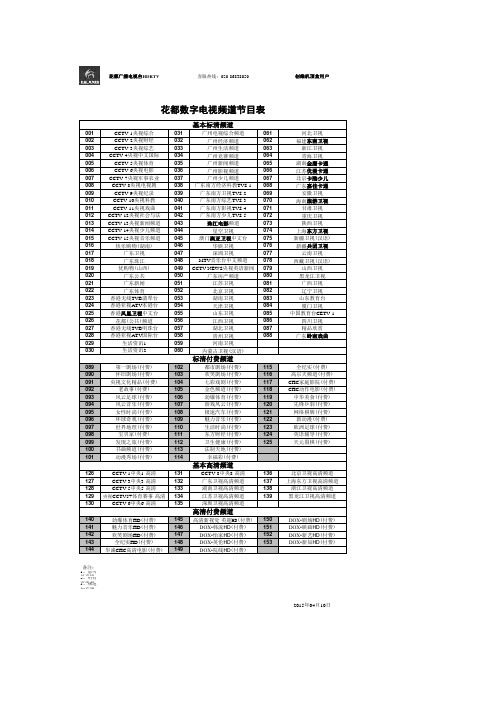 2015年04月10日花都广电有线数字电视频道节目表(新增多个标清和高清付费频道节目)