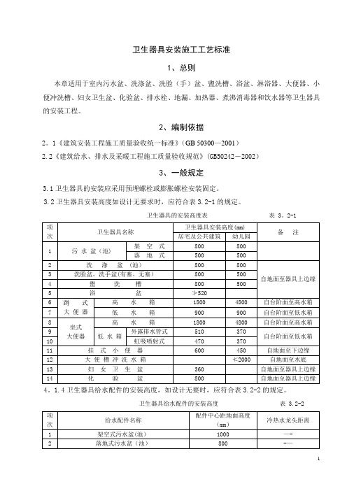 卫生器具安装施工工艺标准