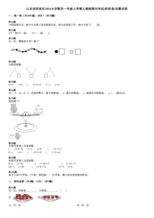 山东省济南市2024小学数学一年级上学期人教版期末考试(培优卷)完整试卷