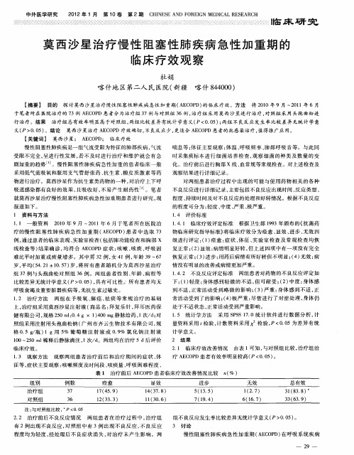 莫西沙星治疗慢性阻塞性肺疾病急性加重期的临床疗效观察