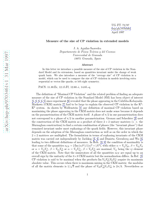 Measure of the size of CP violation in extended models