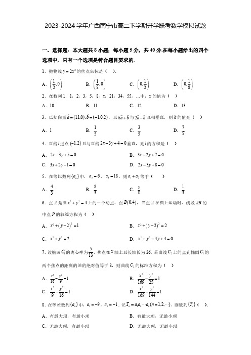 2023-2024学年广西南宁市高二下学期开学联合调研测试数学模拟试题