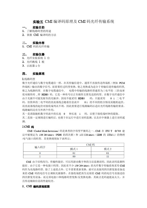 光纤通信实验五 CMI编译码原理及CMI码光纤传输系统