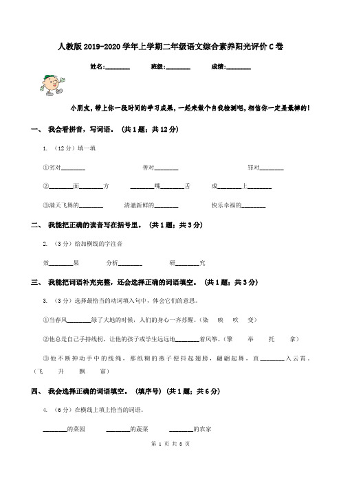 人教版2019-2020学年上学期二年级语文综合素养阳光评价C卷