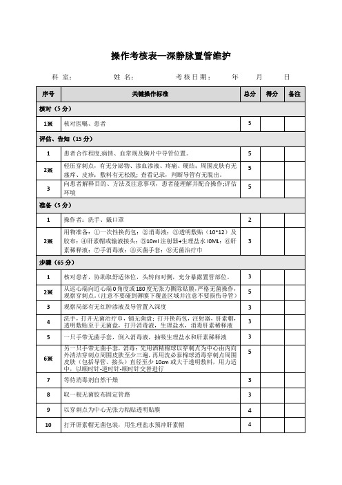 深静脉置管护理考核评分表