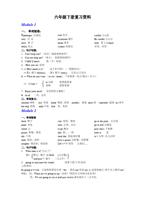 外研社-三年级起-六年级下册知识点总复习