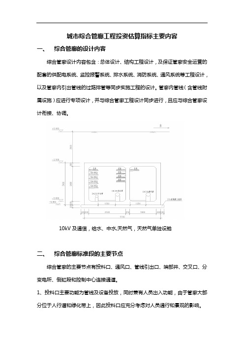 城市综合管廊工程投资估算指标主要内容