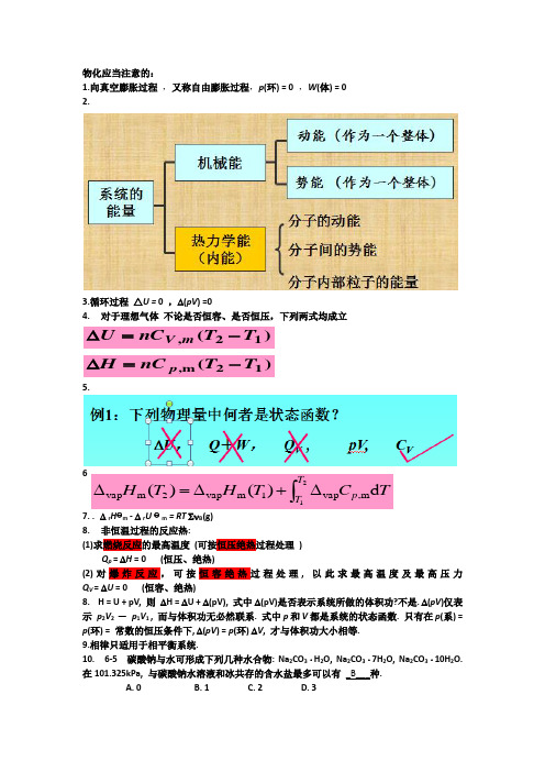 物理化学部分易错重难点