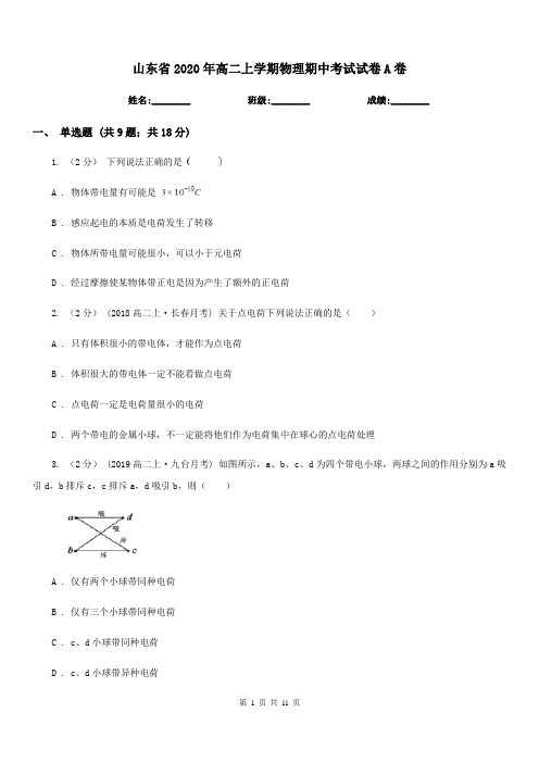 山东省2020年高二上学期物理期中考试试卷A卷