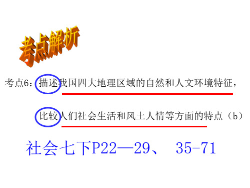 考点6--描述我国四大地理区域的自然和人文环境特征(b)(复习课件)分析