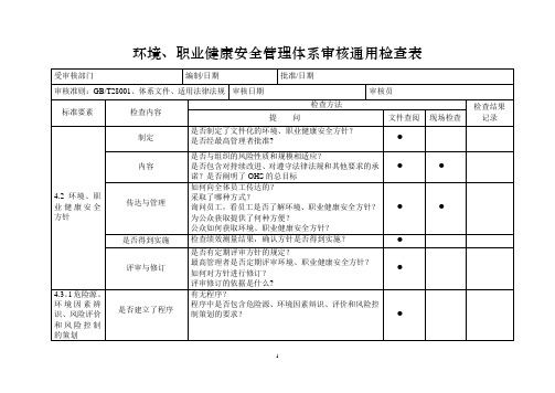 环境、安全内审检查表