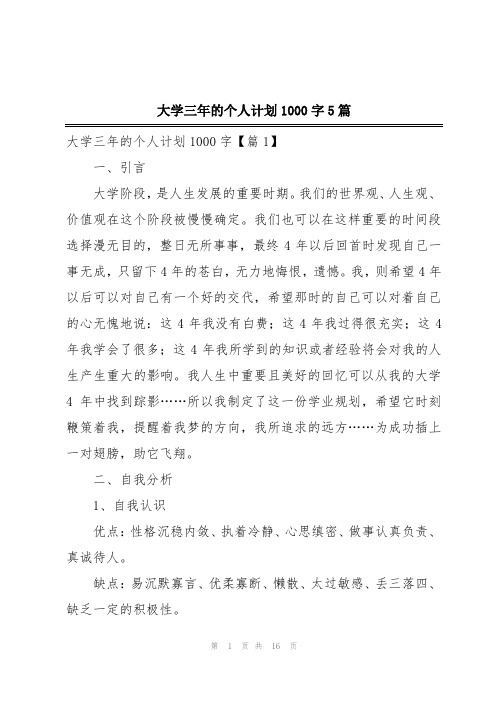 大学三年的个人计划1000字5篇