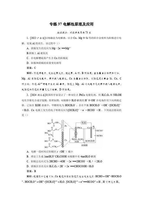 2025届高中化学考点专练37电解池原理及应用