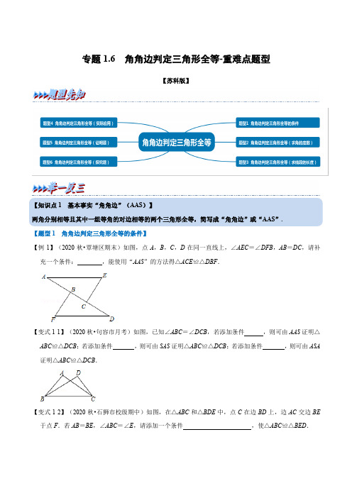 专题1-6 角角边判定三角形全等-重难点题型(举一反三)(苏科版)(原卷版)