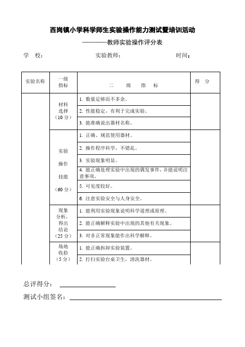 小学科学教师实验操作评价表