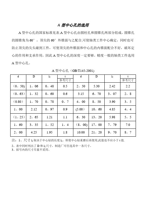 A型中心孔的选用