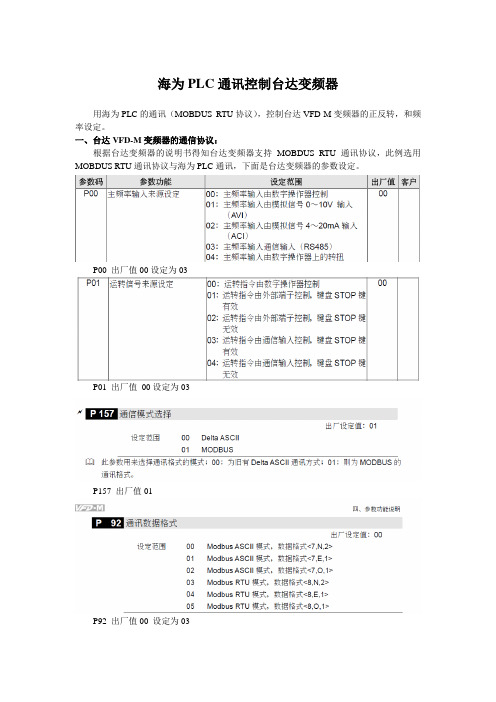 台达变频器与海为PLC通讯控制