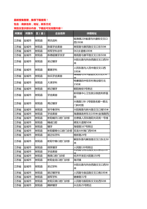 新版江苏省盐城市射阳县牙科企业公司商家户名录单联系方式地址大全47家