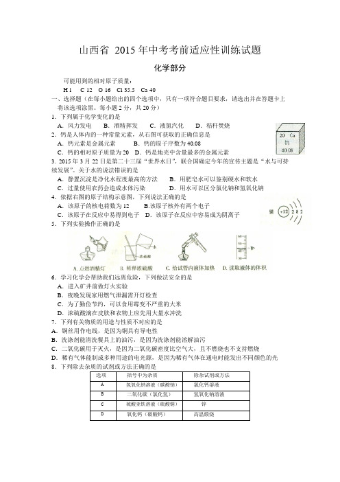 山西省 2015年中考考前适应性训练试题及答案