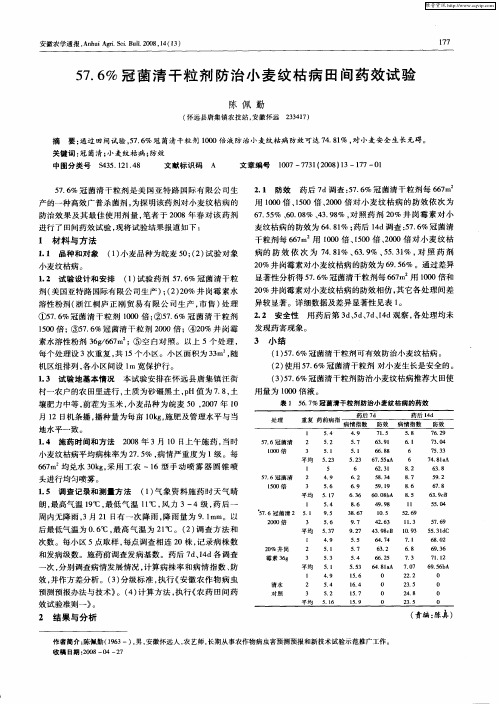 57.6%冠菌清干粒剂防治小麦纹枯病田间药效试验