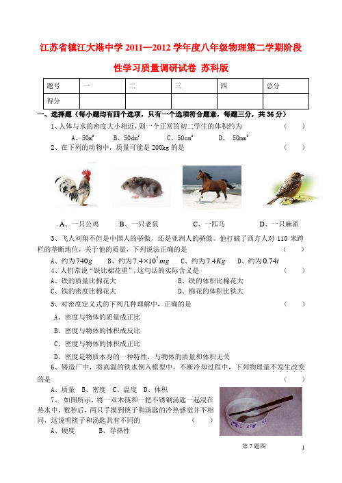 江苏省镇江大港中学—学八年级物理第二学期阶段性学习