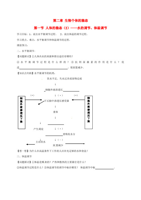 高中生物 2_1 人体的稳态导学案2(无答案)苏教版必修3