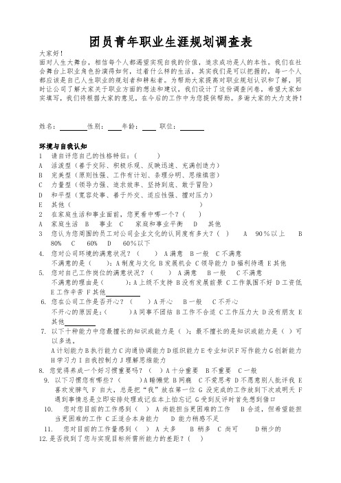 团员青年职业生涯规划调查表