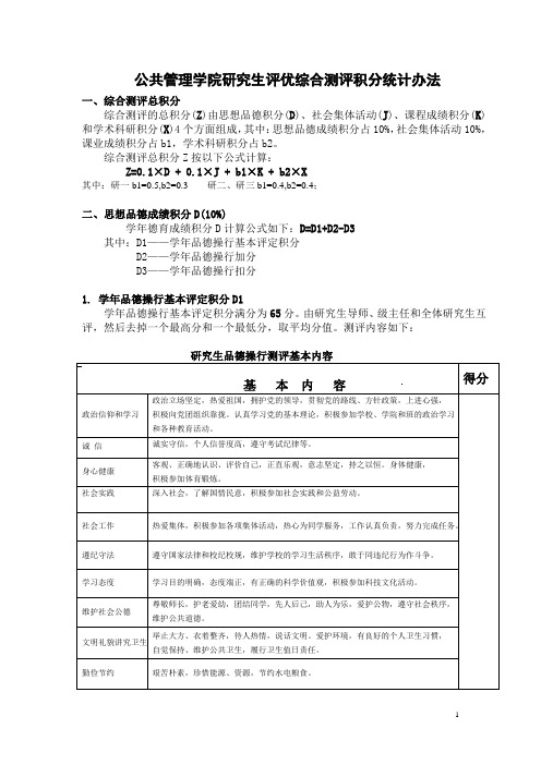 研究生评优综合测评积分统计办法版