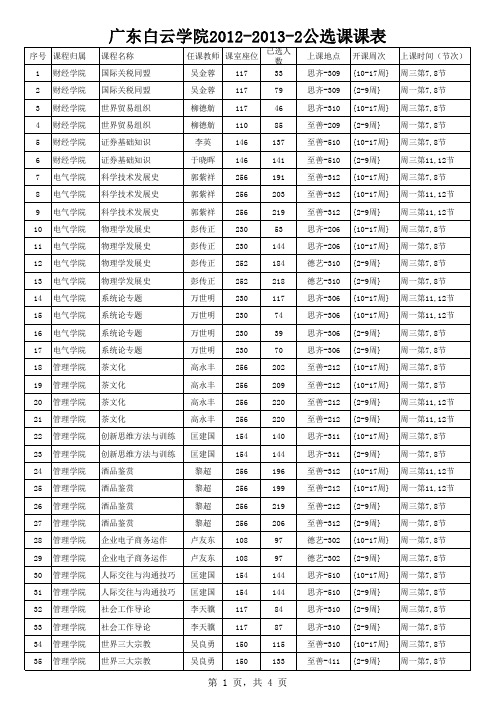 2012-2013-2广东白云学院公选课课表(总表)