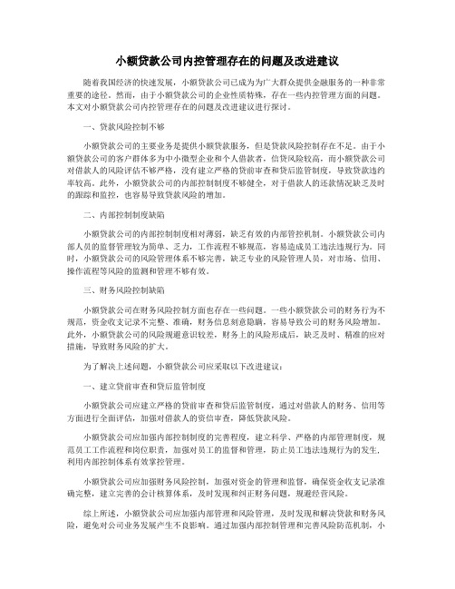 小额贷款公司内控管理存在的问题及改进建议