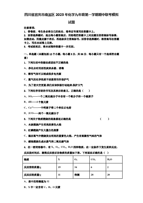 四川省宜宾市南溪区2023年化学九年级第一学期期中联考模拟试题含解析