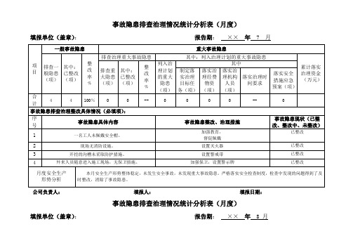 事故隐患排查治理情况月统计分析表参考模板范本