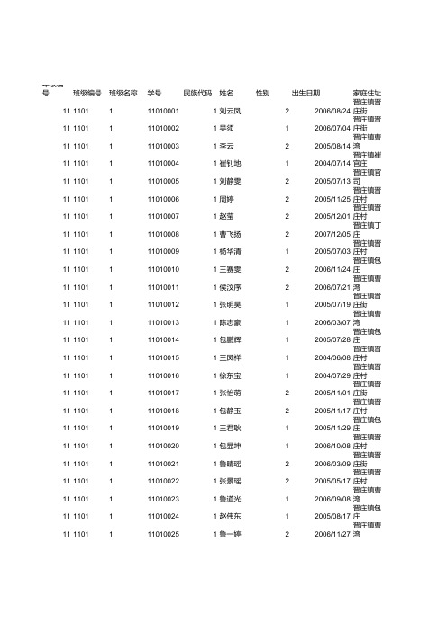 1.1班体侧成绩晋庄镇中心学校体测模版