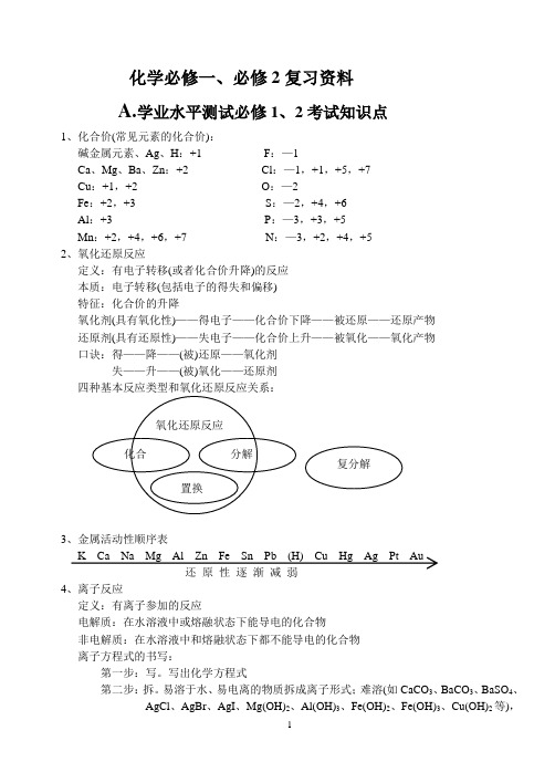 高中化学会考复习重点要点归纳总结