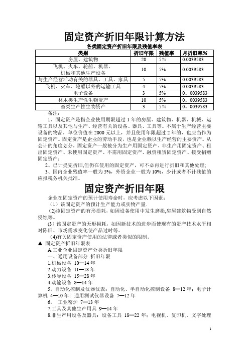 各类固定资产折旧年限及残值率表80967