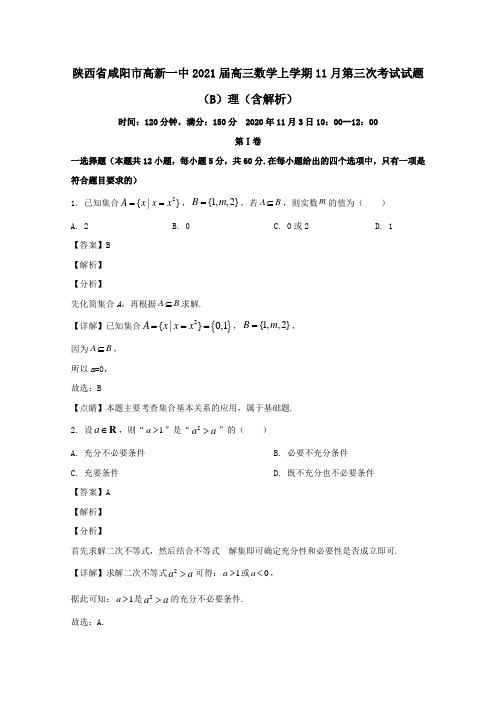 陕西省咸阳市高新一中2021届高三数学上学期11月第三次考试试题B理含解析.doc