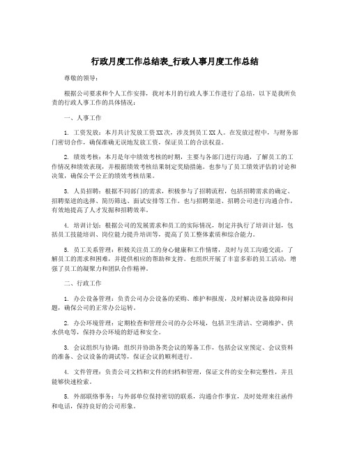 行政月度工作总结表_行政人事月度工作总结