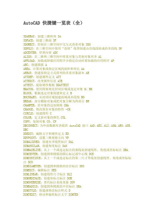 AutoCAD 快捷键一览表(全)